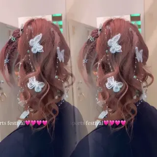 ヘアアレンジ ハイトーンカラー/エ クステ/デザインのヘアスタイル