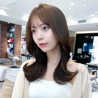 セミロング カラー 顔周り/くびれヘア 韓国ヘア💕風間るなのヘアスタイル