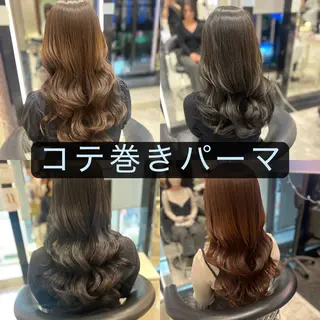ロング パーマ コテ巻きパーマ💙 シノヤユイのヘアスタイル
