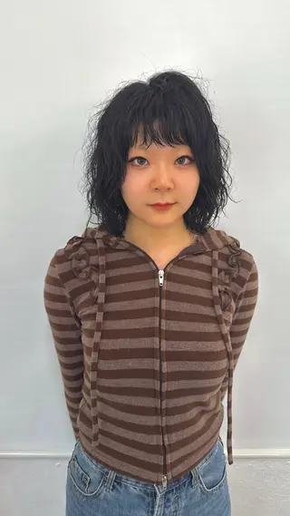 ミディアム パーマ ウルフレイヤー エクステ/kokiのヘアスタイル