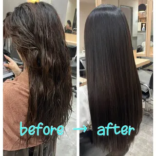 ロング パーマ 髪質改善🩵艶髪 ストレート🩵山口のヘアスタイル