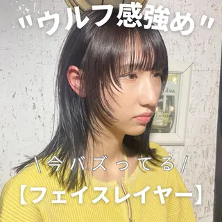 セミロング カラー 🫧顔周りレイヤー/ ウルフ/縮毛/白倉のヘアスタイル