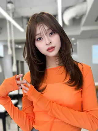 セミロング カラー 韓国ヘア♡ 顔まわりカットayaのヘアスタイル