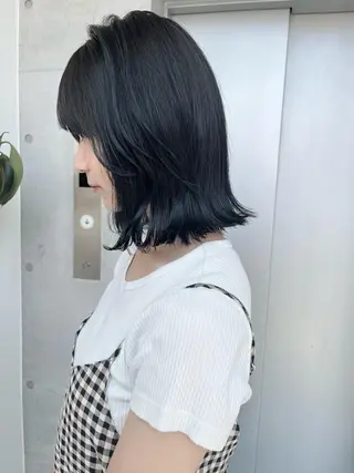 セミロング カラー パーマ ヘアアレンジ 透明感/オリーブ/ グレージュ/YUKAのヘアスタイル