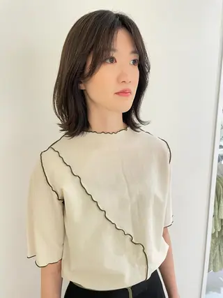 ミディアム カラー iet.所属・ウルフ/ボブ/耳ツボ ジュエリー◎ricoのヘアスタイル