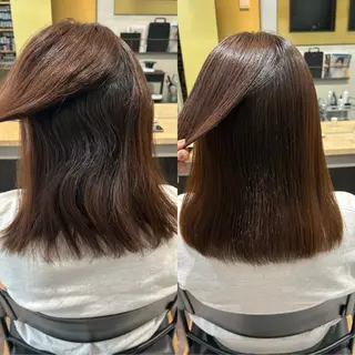 セミロング パーマ hub hair レイヤー/透明感のヘアスタイル