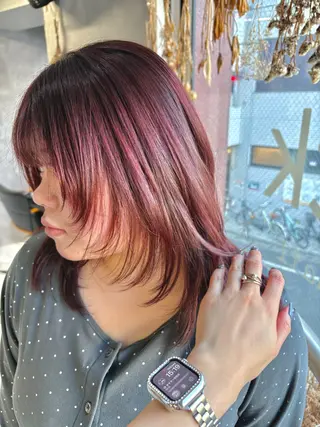 セミロング カラー すぎもと さき⚡️ レイヤー･*パーマのヘアスタイル