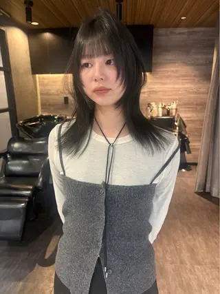 セミロング Wカラー/レイヤーカ ット/韓国/デザインのヘアスタイル