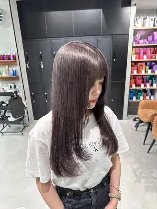 ロング カラー 韓国レイヤー/酸性 ストレート/髪質改善のヘアスタイル