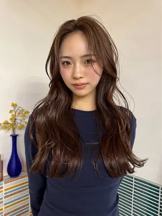 ロング カラー 縮毛矯正/ブリーチ なしWカラー/みゆのヘアスタイル