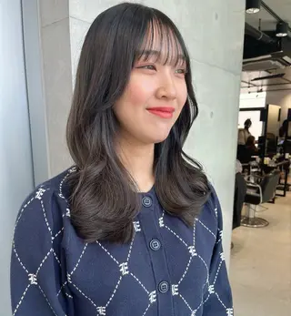 ロング カラー パーマ ヘアアレンジ 透明感/オリーブ/ グレージュ/YUKAのヘアスタイル