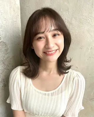 ミディアム カラー 🧡くびれヘア/前髪 顔周り🧡久原結衣のヘアスタイル