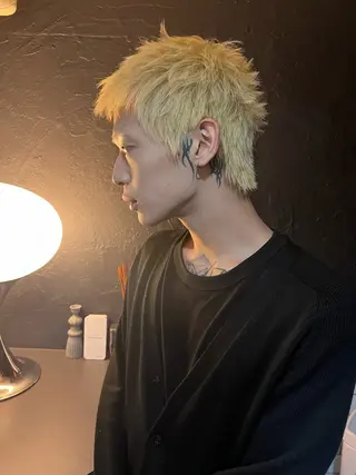 ショート カラー メンズ 退色まで透明感ある ダブルカラー/リクのヘアスタイル