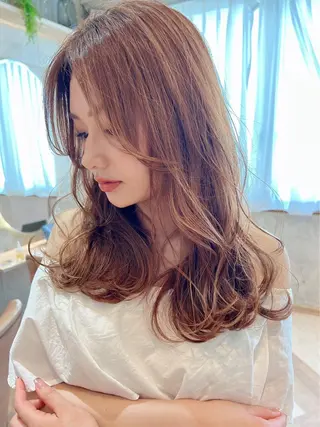 セミロング カラー パーマ レイヤーカット/ 顔周り 五島巨幹のヘアスタイル