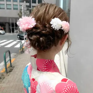 ヘアアレンジ ミディアム/顔周り/ ベージュ🌼mayuのヘアスタイル