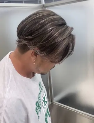 ミディアム カラー メンズ ハイライト、レイヤー カット/西梅田/中西のヘアスタイル