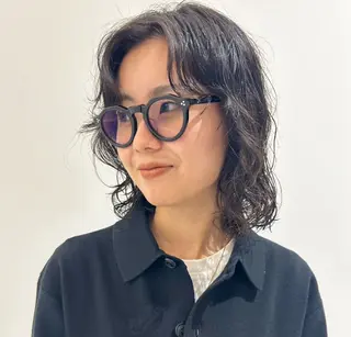 ミディアム パーマ ハイトーン/ブリーチ 似合せカット/パーマのヘアスタイル