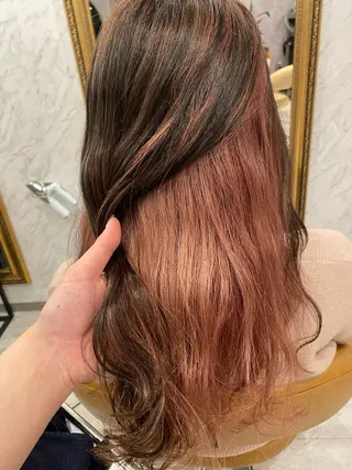 セミロング カラー ヘアアレンジ 🥀暖色韓国ヘア💕 保科侑花のヘアスタイル