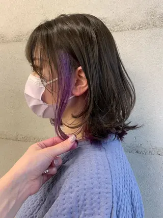 ミディアム カラー 透明感/オリーブ/ グレージュ/YUKAのヘアスタイル