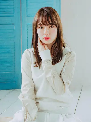 セミロング パーマ 髪質改善× ハイライト溝江のヘアスタイル