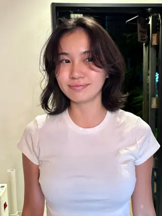 ミディアム カラー パーマ レイヤー/透明感/ ブリーチなし/わかなのヘアスタイル