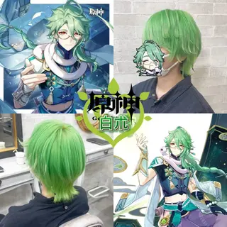 ミディアム カラー 推しカラー💫 ブリーチ💫若菜覚のヘアスタイル