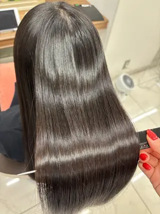 セミロング パーマ 長妻莉央/縮毛矯正 髪質改善カラーのヘアスタイル