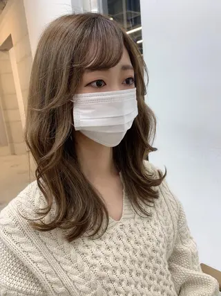 セミロング カラー 透明感/オリーブ/ グレージュ/YUKAのヘアスタイル