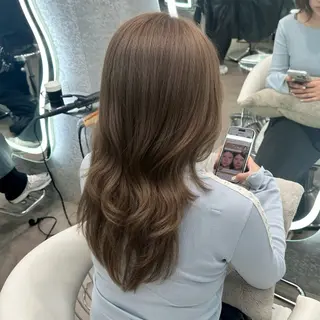 セミロング カラー ヘアアレンジ ブリーチなしW🎀 髪質改善／はのんのヘアスタイル