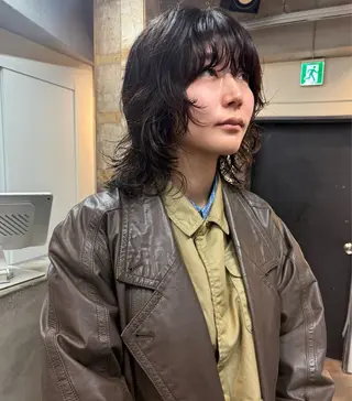 ミディアム カラー パーマ 森貴裕/ベージュ/ パーマ/オリーブのヘアスタイル