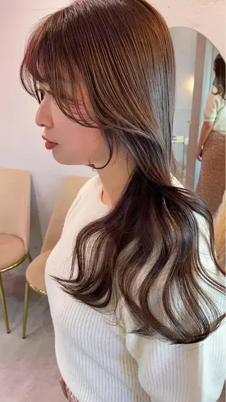 セミロング カラー 新宿/韓国風レイヤー 髪質改善/渋谷直樹のヘアスタイル