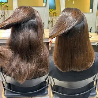 セミロング パーマ hub hair レイヤー/透明感のヘアスタイル