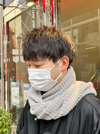 メンズ レイヤー/グレージュ メンズパーマのヘアスタイル