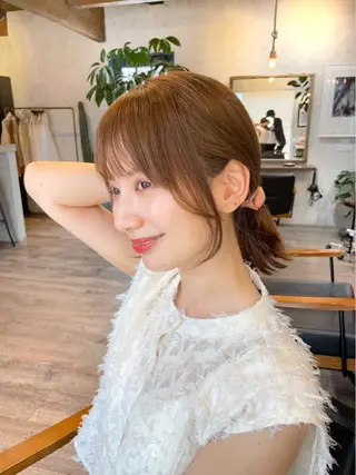 ミディアム カラー 結べるレイヤーボブ くびれLady表参道のヘアスタイル