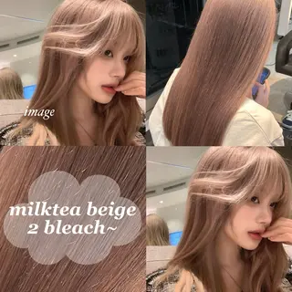 ロング カラー ブリーチ/髪質改善/ ハイトーン/暖色のヘアスタイル