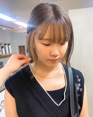 ミディアム カラー パーマ ヘアアレンジ ハル🌸柔色/ ブリーチなし/艶髪のヘアスタイル