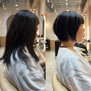 ショート カラー ボブ/巻ける縮毛矯正 /韓国レイヤーはなのヘアスタイル