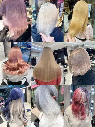 セミロング カラー メンズ JuNブリーチに 縮毛矯正するプロのヘアスタイル