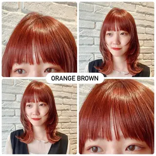 ミディアム カラー 暖色/ダブルカラー/ オレンジ/まどか🍊のヘアスタイル