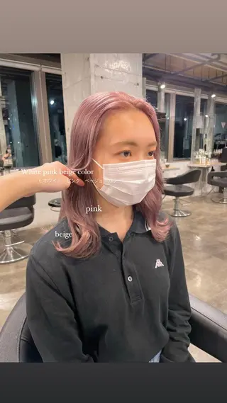 ミディアム カラー パーマ ヘアアレンジ メンズ キッズ ネイル マツエク・マツパ 透明感カラー・レイヤ ー🎀amika🎀のヘアスタイル