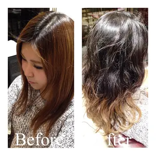 セミロング ロング カラー アオガミ （前髪顔周りカット）のヘアスタイル