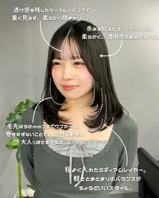 セミロング カラー マエダルイ🌐 レイヤースタイルのヘアスタイル