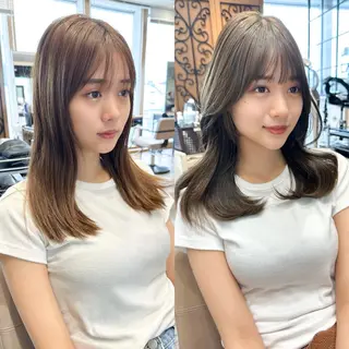 セミロング カラー 顔周り/くびれヘア 韓国ヘア💕風間るなのヘアスタイル