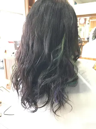 セミロング カラー 白髪ぼかしハイライト 柳川拓哉のヘアスタイル