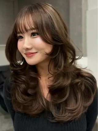 セミロング ハイライト、レイヤー カット/西梅田/中西のヘアスタイル