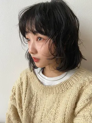 ミディアム パーマ ヘアアレンジ satsuki 暖色・ブラウンカラーのヘアスタイル