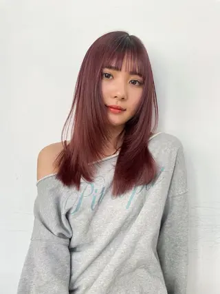 セミロング カラー 🎀優姫 🎀  韓国レイヤーのヘアスタイル