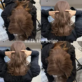 ミディアム カラー ミルクティー× グレージュMOMOのヘアスタイル