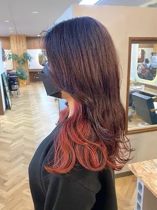 セミロング カラー パーマ ヘアアレンジ ハル🌸柔色/ ブリーチなし/艶髪のヘアスタイル