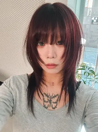 ミディアム カラー レイヤー/ウルフ/ ハッシュカット/ダイのヘアスタイル